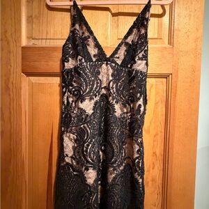 Free People Black and Cream Lace Mini Dress